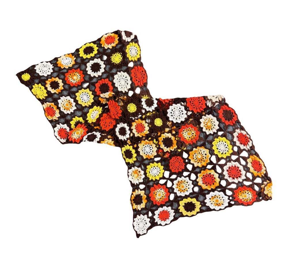 Vintage handmade crochet floral granny scarf